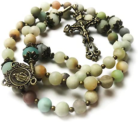 Beautiful Amazonite Stone Rosary Beads Catholic for Women With Miraculous Medal Centerpiece – Catholic Rosary – Rosarios Catolicos Para Mujer – Catholic Gifts Women – Rosario Regalos Para Mujer – Rosary Necklace for Women – Catholic Gift