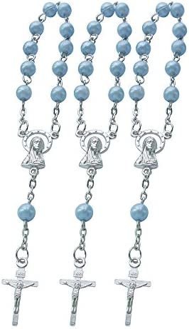 Baptism First Communion Favors (24PCS) Mini Rosaries for boy Blue Beads with Silver Plated Accents – Recuerditos De Bautismo – Finger Rosaries – First Holy Communion – Wedding