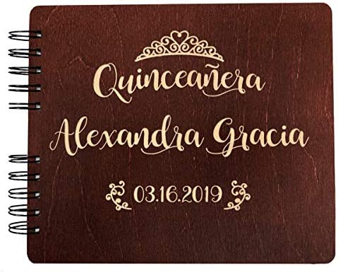 Quinceanera Guest Book Decorations Gift Rustic Wooden Guestbook (8.5″x7″ or 11″x8.5″) Engraved Personalized 15th Birthday Mis Quince Guests Sign in Party Favor