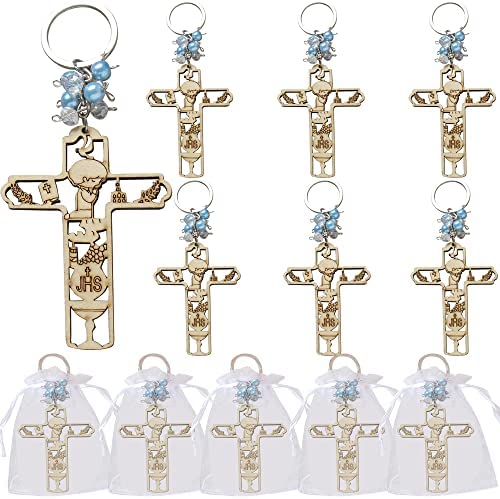 12 Pcs First Holy Communion Wooden Keychain Favor Boy Recuerdos para Primera Comunion Gift Bags Gift for Guest