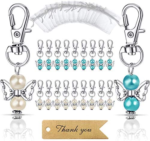 MOVINPE 20pcs Angel Favor Keychains Plus Organza Bags Plus Thank You Kraft Tags, Guest Return Favors for Baby Shower, Bridal Shower, Wedding Charm, Party Favors(Mix Color 20pcs)