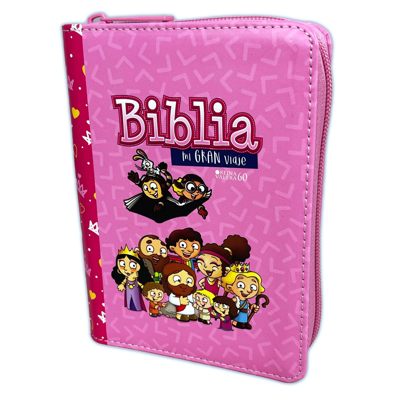 Biblia para Niñas Mi Gran Viaje tamaño bolsillo imit piel rosado y coronas