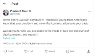 Biden criticado por alusión a Dios en post sobre el Mes del Orgullo