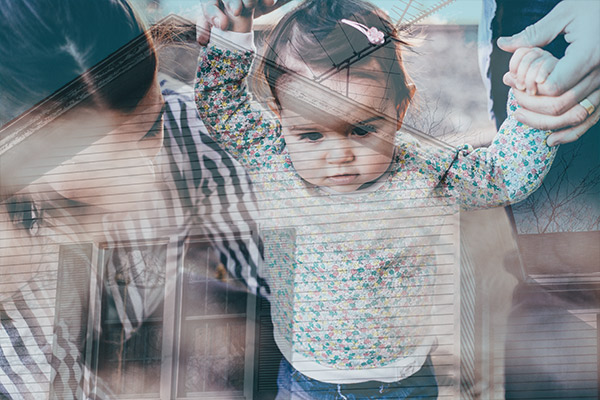 photo collage of a young girl, two adults and a house